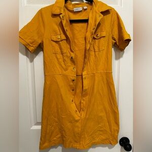 New York & Company Mini Yellow Button Up Shirt Dress in Women’s Small